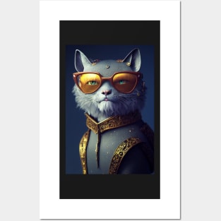 Funny cat face with funky glasses Posters and Art